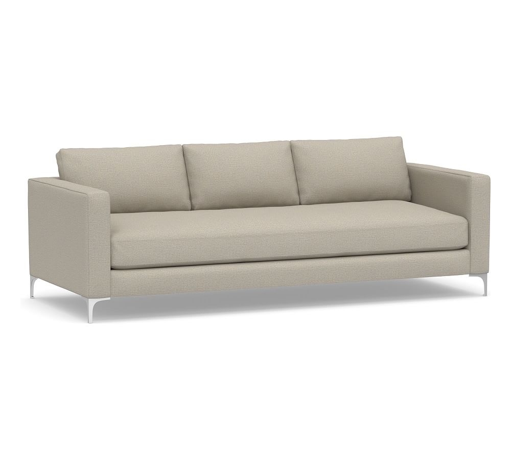 Jake Upholstered Grand Sofa with Brushed Nickel Legs, Polyester Wrapped Cushions, Performance Boucle Fog - Image 0
