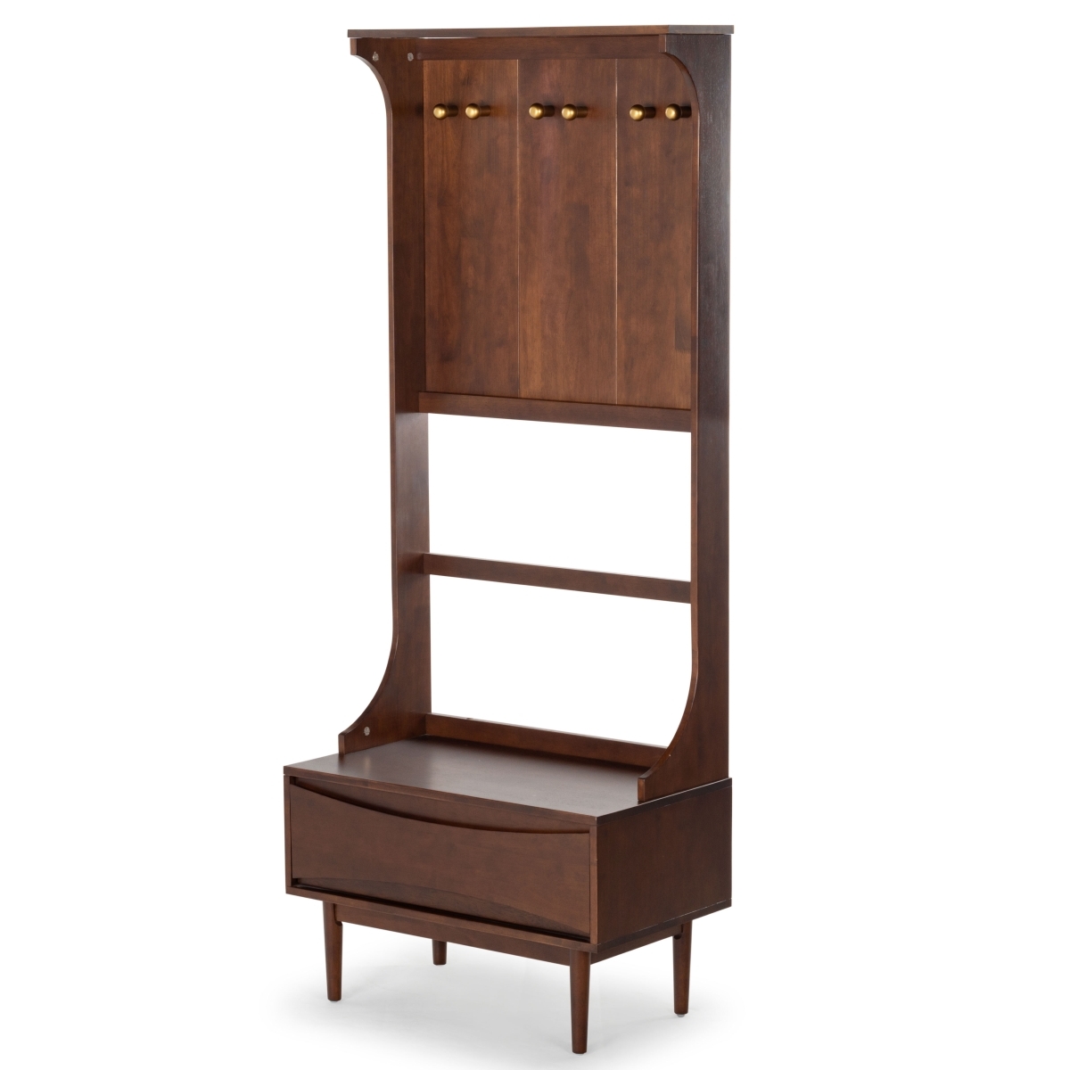 Pitta Wood 1 Drawer Hall Tree - Walnut/Gold - Image 7