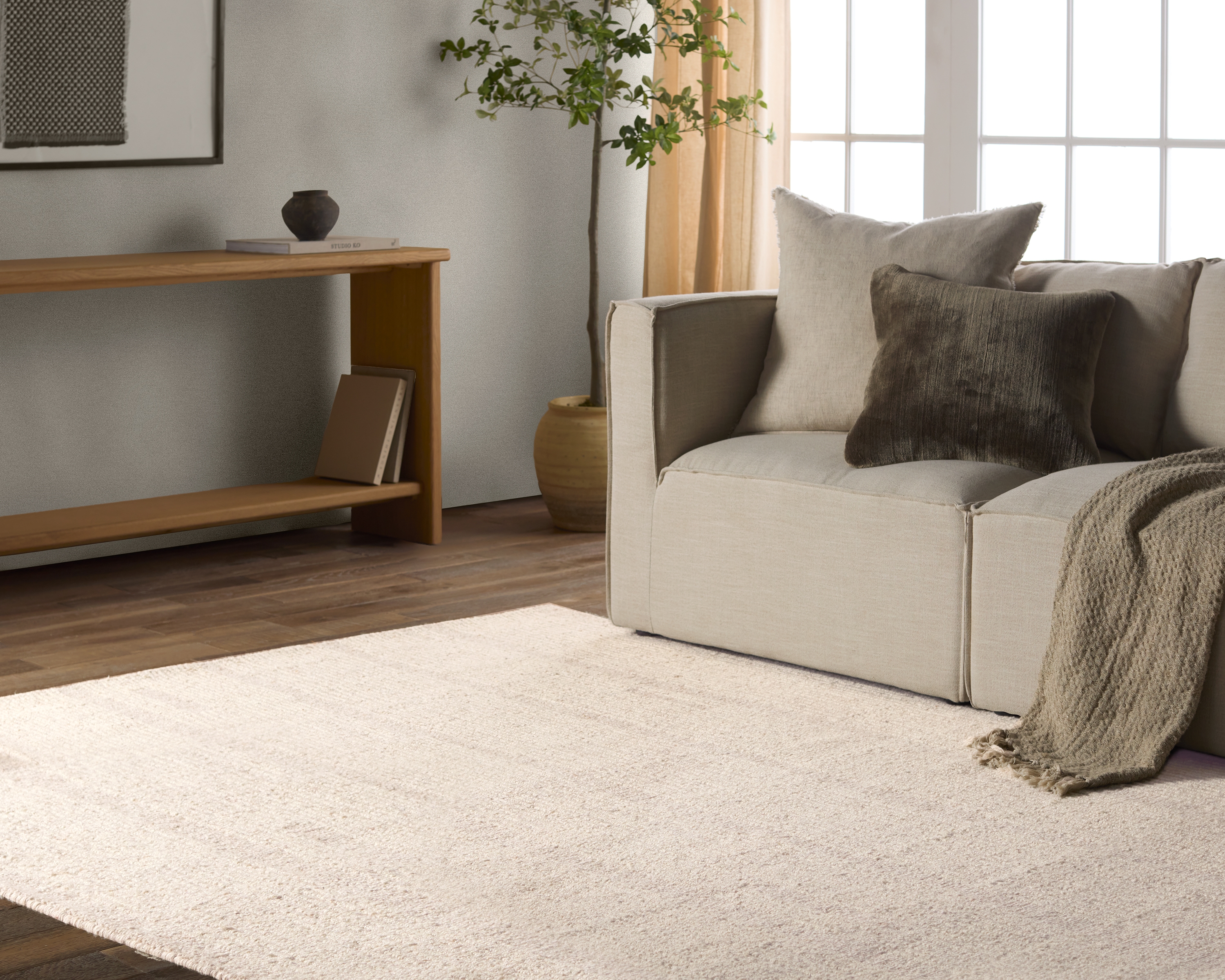 Label J Edher FGN02 Handmade Striped Tan and Cream Area Rug (9'x12') - Image 5