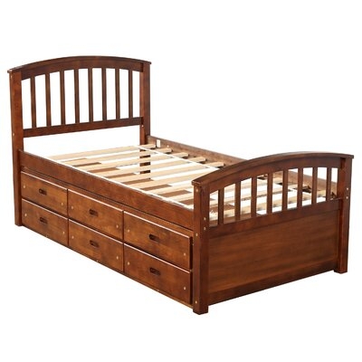 Twin Size Platform Storage Bed Solid Wood Bed With 6 Drawers - Image 0
