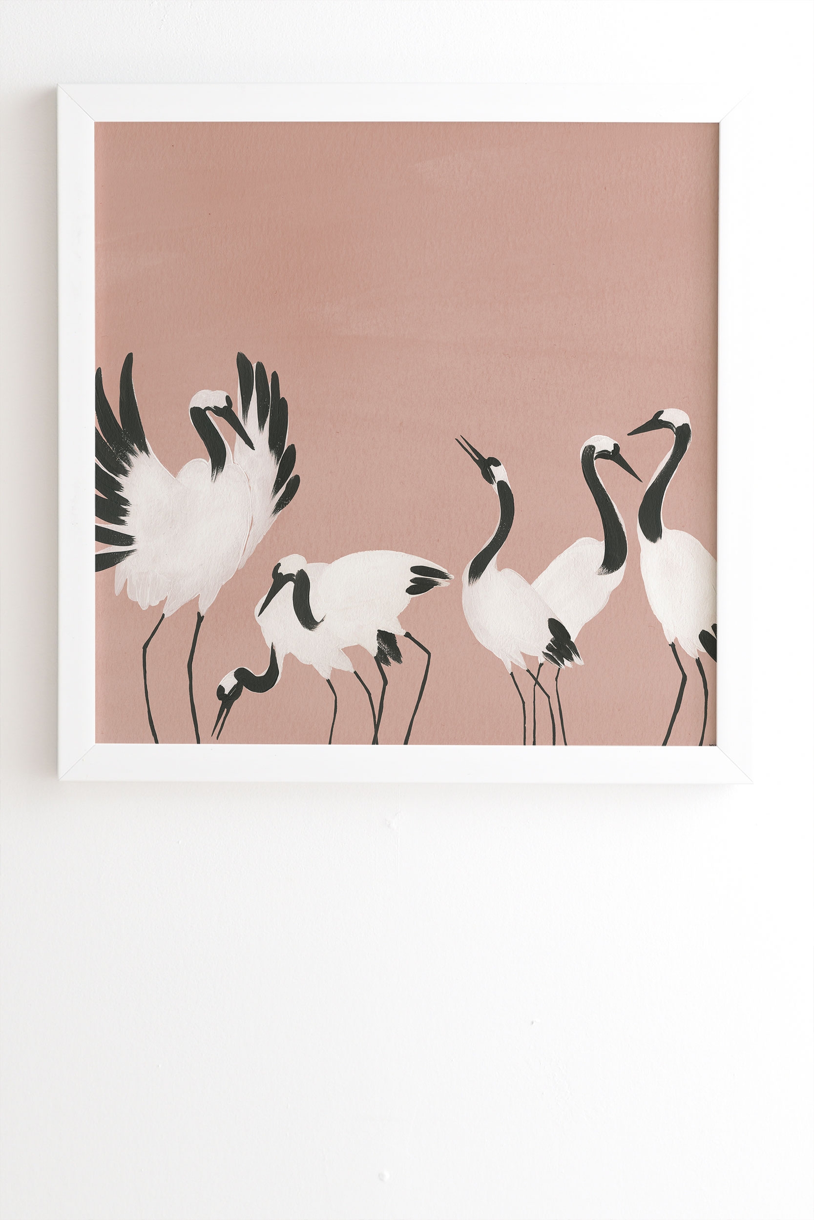 Crane Dance Mauve Pink by Megan Galante - Framed Wall Art Basic White 30" x 30" - Image 0