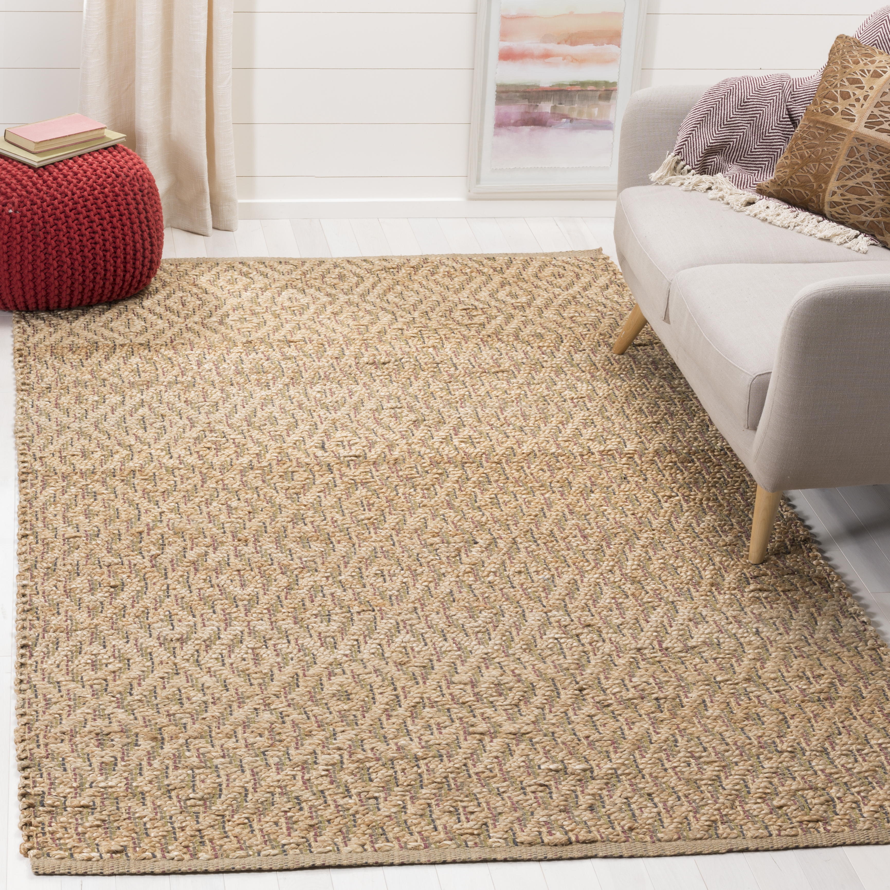 Arlo Home Hand Woven Area Rug, NF873A, Natural/Red,  6' X 9' - Image 1