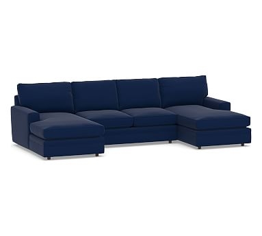 Pearce Square Arm Upholstered U-Chaise Loveseat Sectional, Down Blend Wrapped Cushions, Performance Everydayvelvet(TM) Navy - Image 0