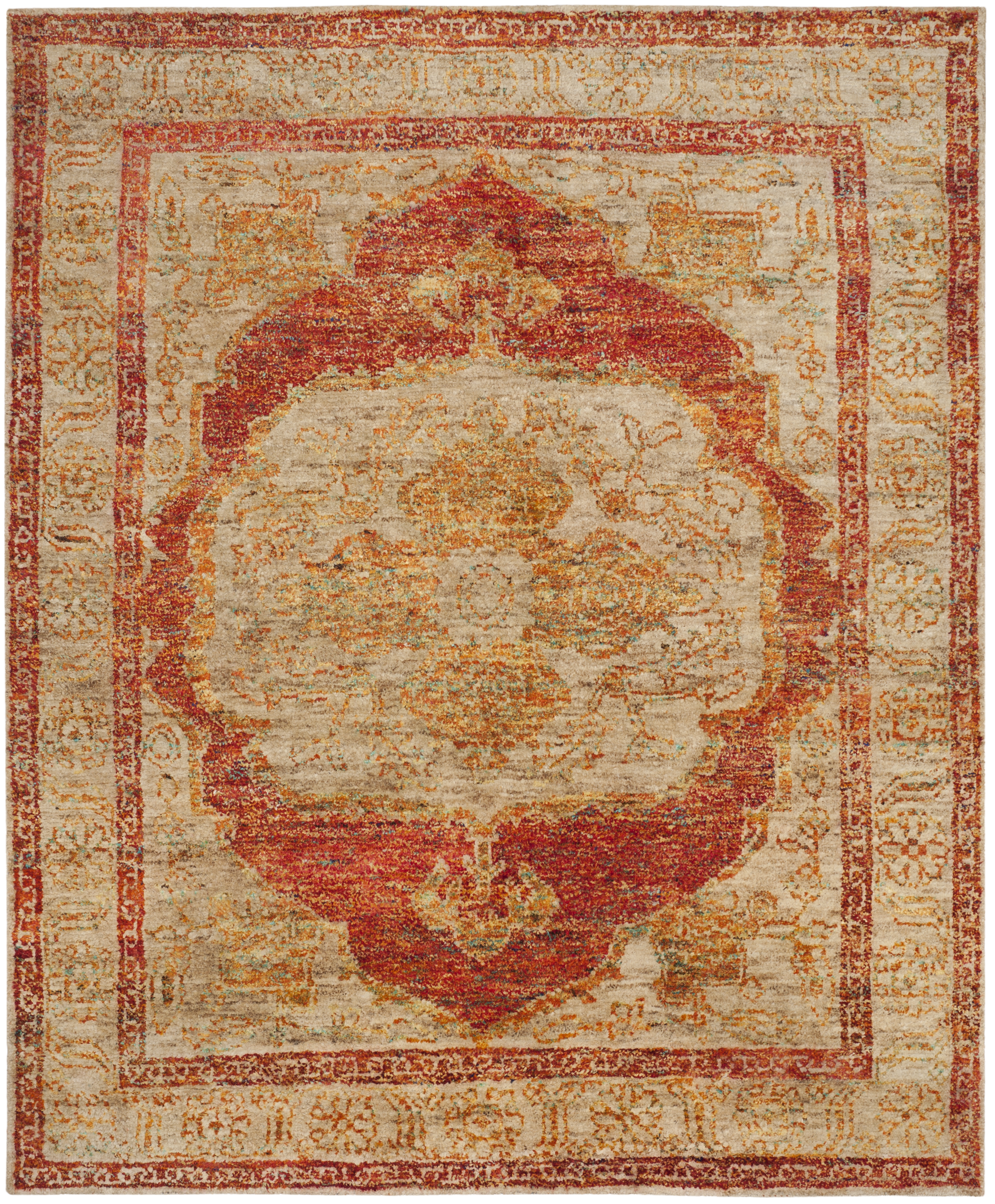 Arlo Home Hand Knotted Area Rug, TGR603A, Red Orange/Beige,  8' X 10' - Image 0