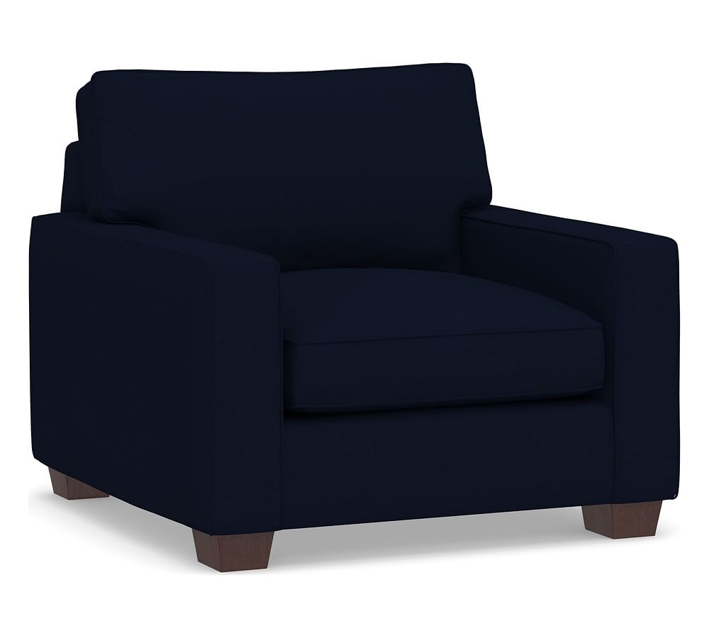 PB Comfort Square Arm Upholstered Grand Armchair 42.5", Box Edge Down Blend Wrapped Cushions, Performance Everydaylinen(TM) Navy - Image 0
