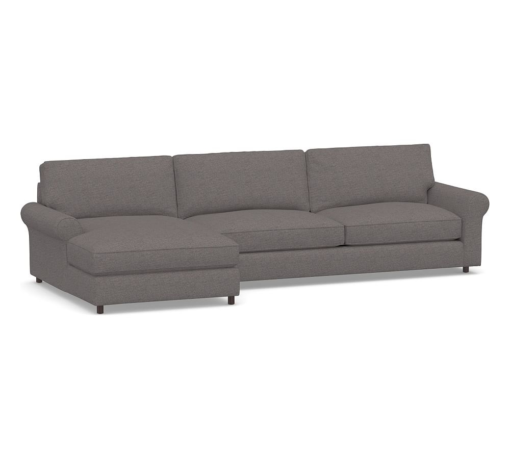 PB Comfort Roll Arm Upholstered Right Arm Sofa with Wide Chaise Sectional, Box Edge Down Blend Wrapped Cushions, Brushed Crossweave Charcoal - Image 0