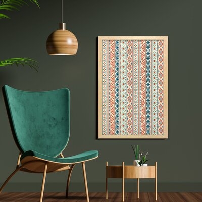 Ambesonne Tribal Wall Art With Frame, Mexican Style Aztec Patterned Retro Hand Drawn Design Abstract, Printed Fabric Poster For Bathroom Living Room Dorms, 23" X 35", Blue Orange Ivory - Image 0