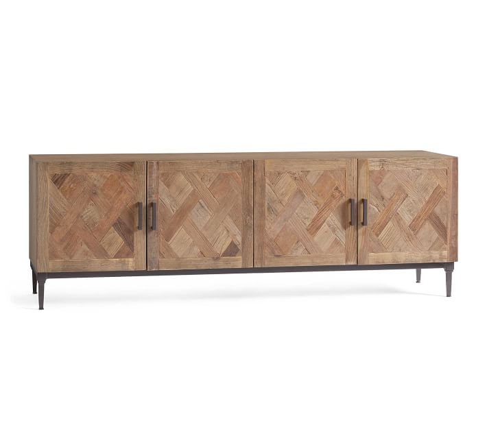 Parquet Reclaimed Wood Media Console with Doors - Image 0