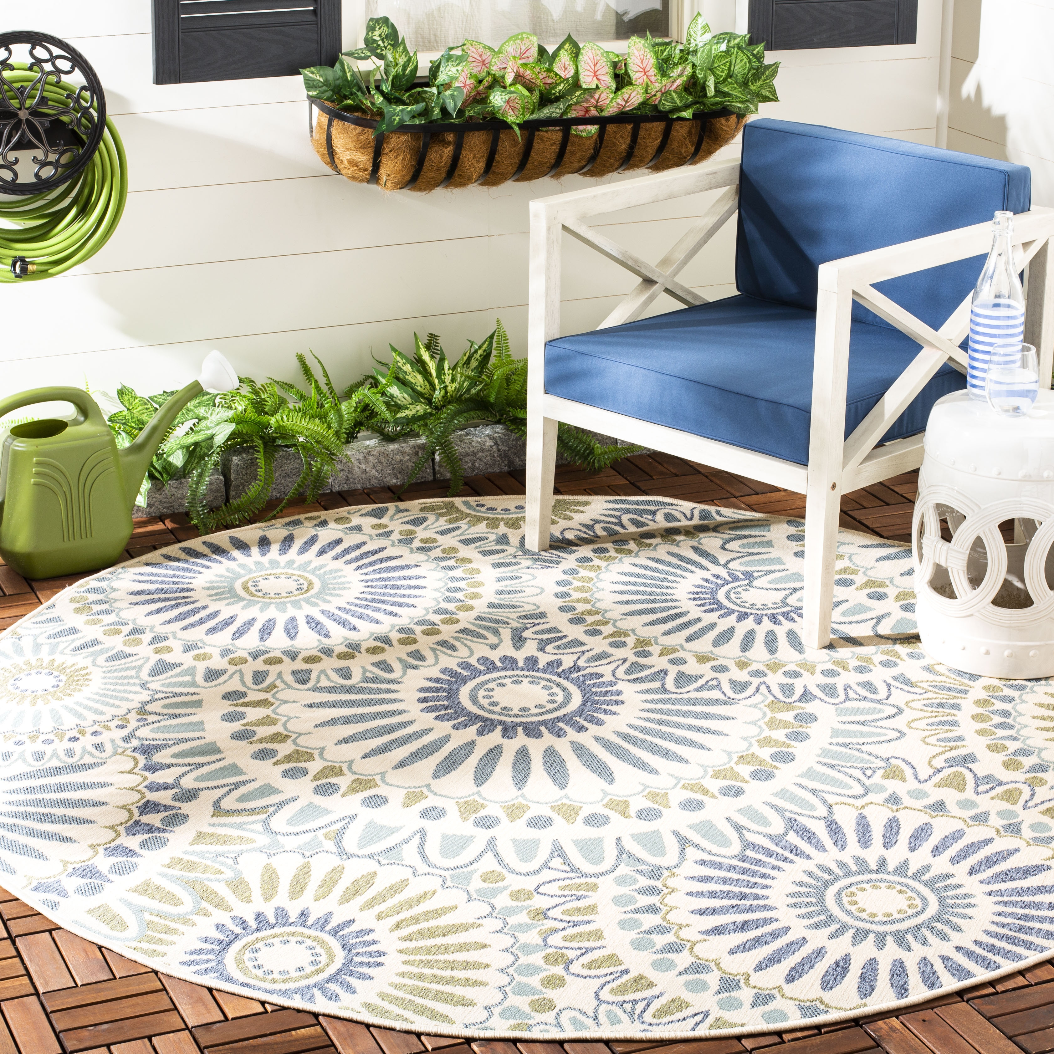 Arlo Home Indoor/Outdoor Woven Area Rug, VER091-0614, Cream/Green,  6' 7" X 6' 7" Round - Image 1