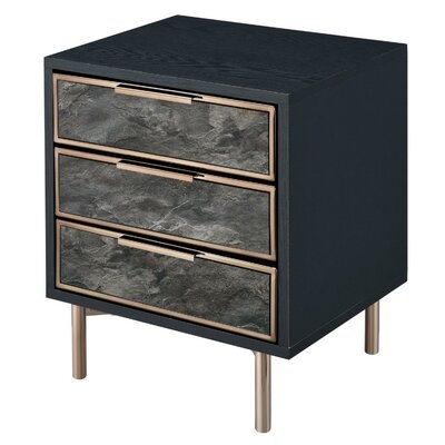Mae 3 - Drawer Nightstand in Black/Gold - Image 0