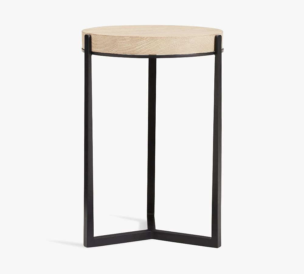 Cori Round Wood Accent Table, Gray Wood Top/Bronze Base - Image 0