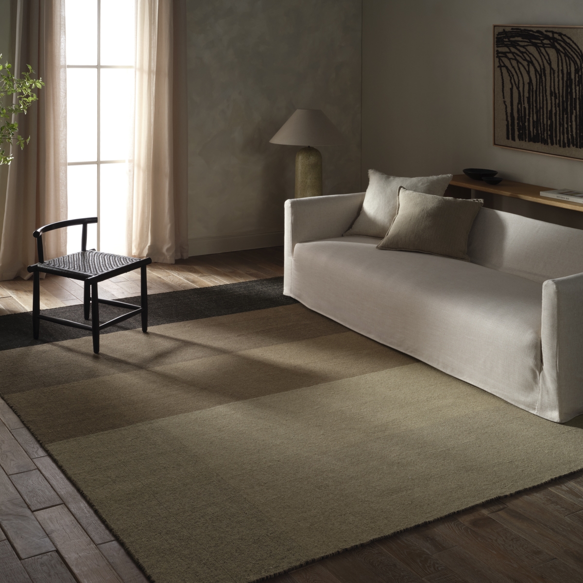 Ronin PLE02 Handmade Geometric Tan and Black Area Rug (8'6"x11'6") - Image 4