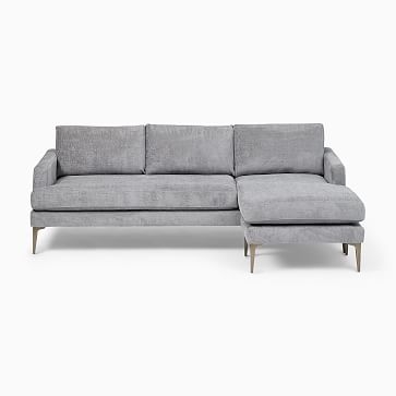Andes 87" Multi Seat Reversible Sectional, Standard Depth, Yarn Dyed Linen Weave, Midnight, Brass - Image 3