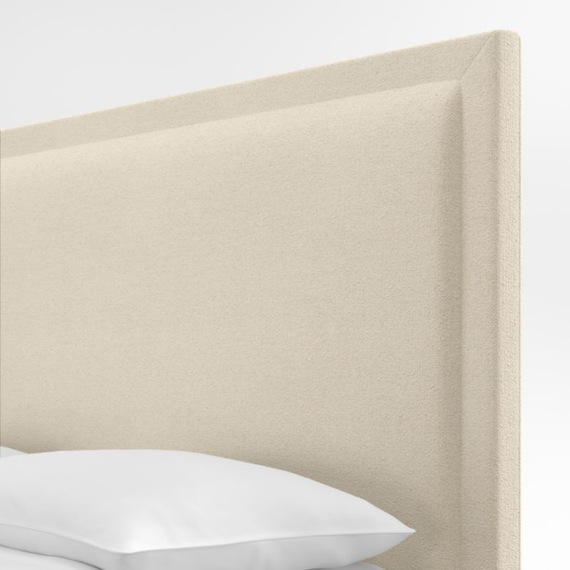 Meraux 56" Ivory Upholstered King Headboard with Batten White Oak Bed Base - Image 1