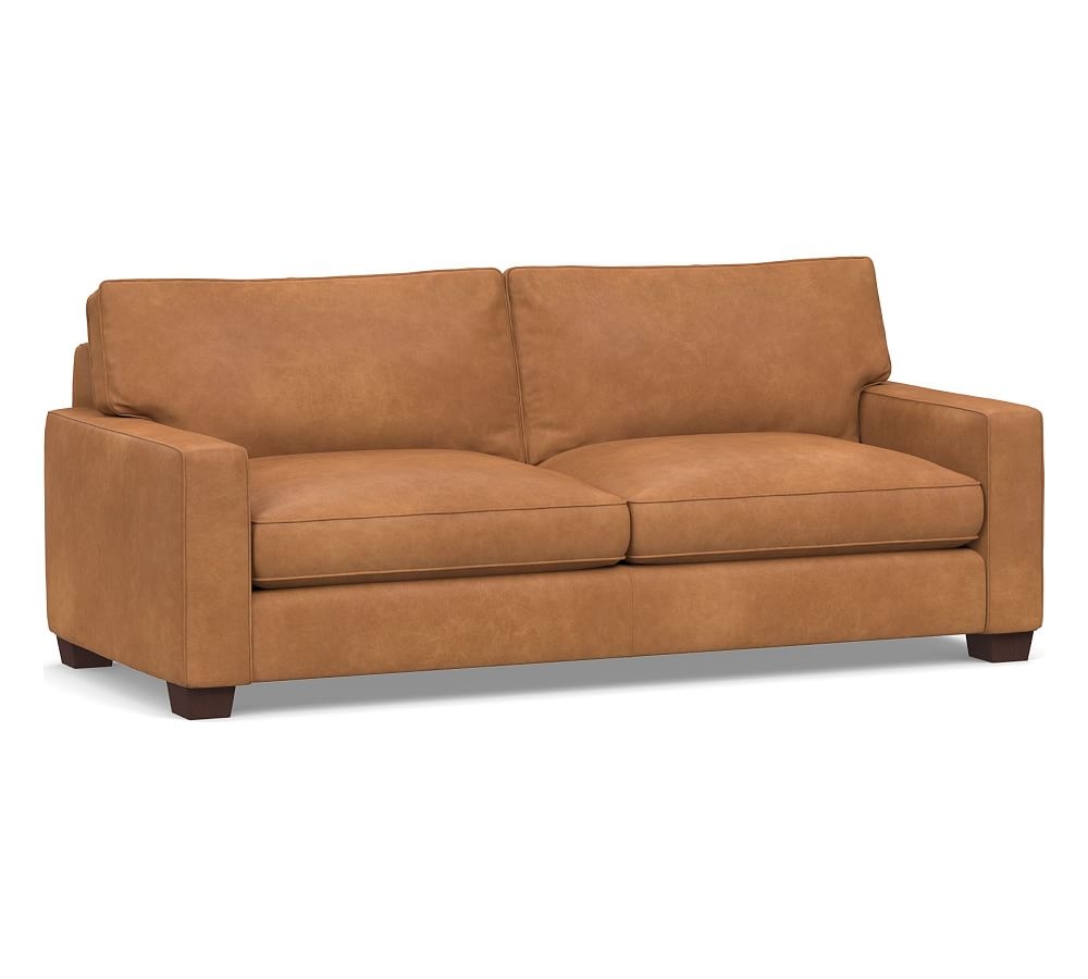PB Comfort Square Arm Leather Grand Sofa 88", Polyester Wrapped Cushions, Churchfield Camel - Image 0