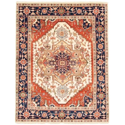 One-of-a-Kind Deyton Hand-Knotted New Age 7'10" x 10' Wool Area Rug in Orange/Navy/Cream - Image 0