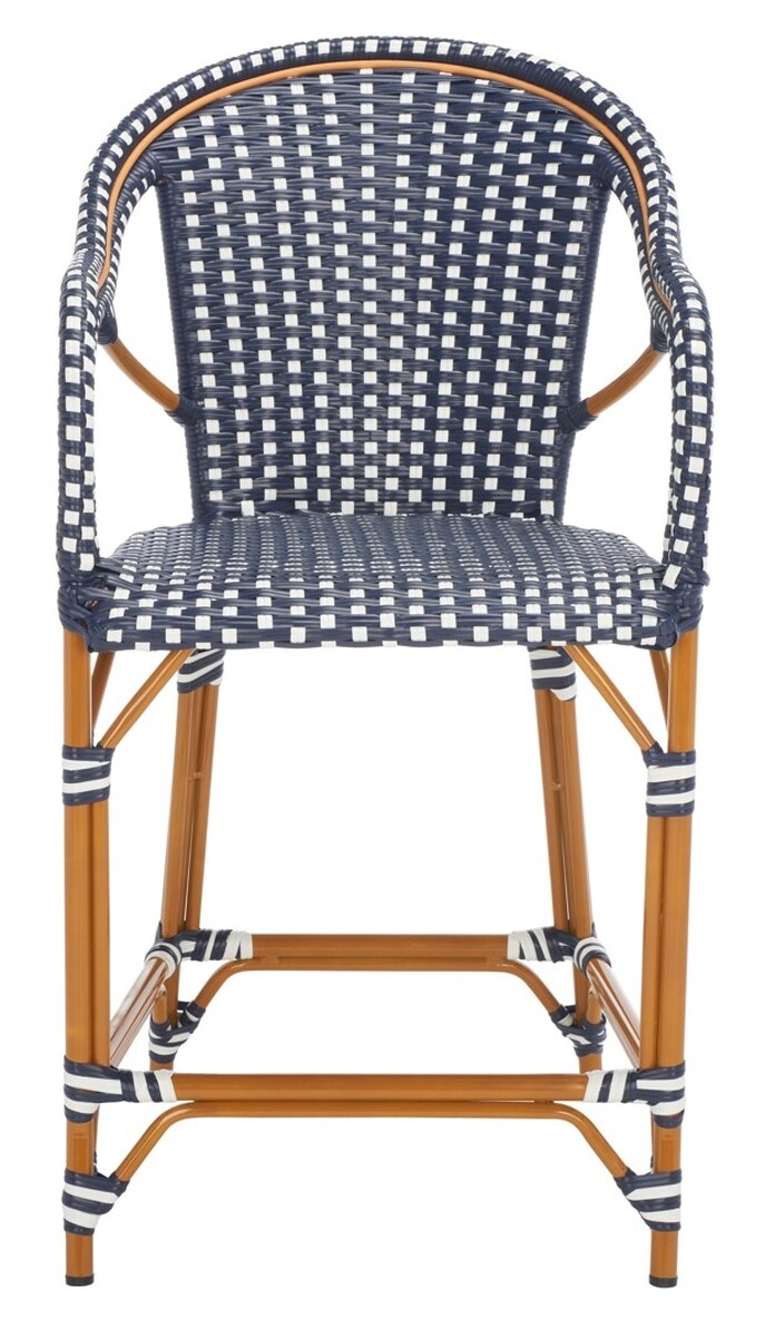 California Counter Stool W Arm - Navy/White - Safavieh - Image 0