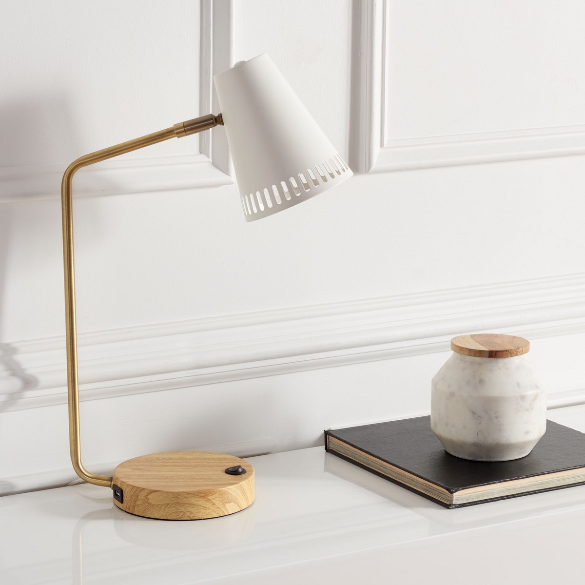 Veda Task 19" Table Lamp - Gold/White - Image 1
