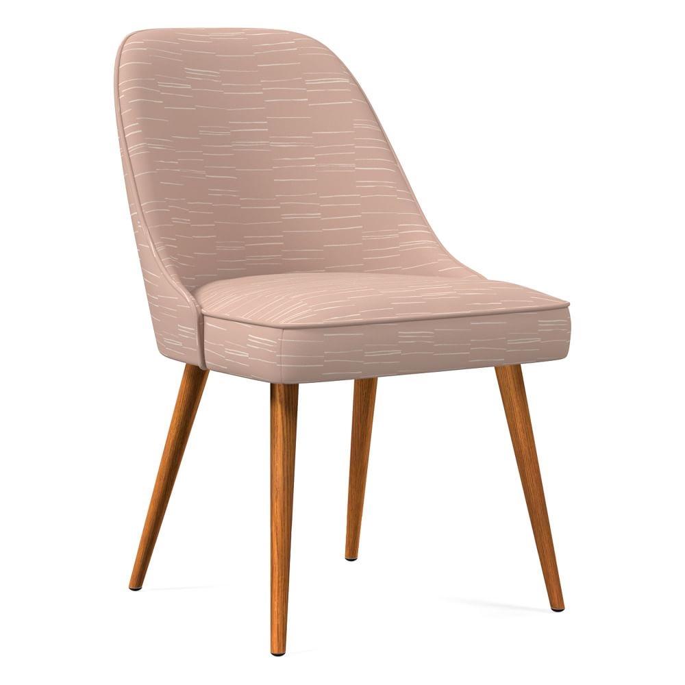 Mid-Century Upholstered Dining Chair, Fragmented Stripe, Misty Rose Pecan - Image 0