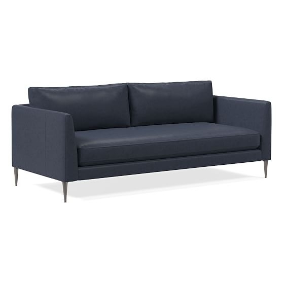 OPEN BOX: Vail Angled Arm Sofa, Poly, Aspen Leather, Aegean, Brushed Graphite - Image 0