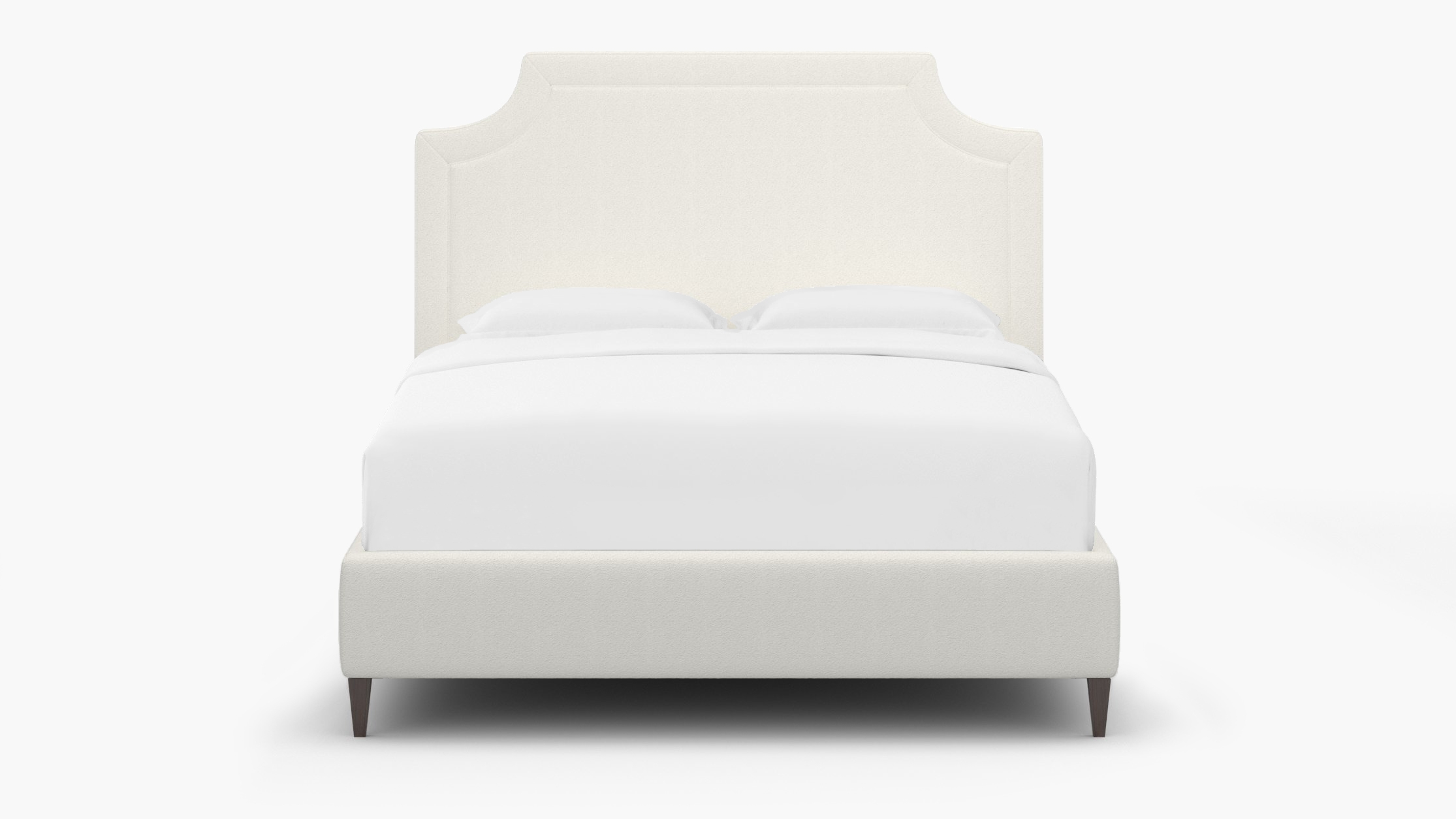 Deco Bed, Snow Boucle, Espresso Square Tapered Leg, Queen - Image 0