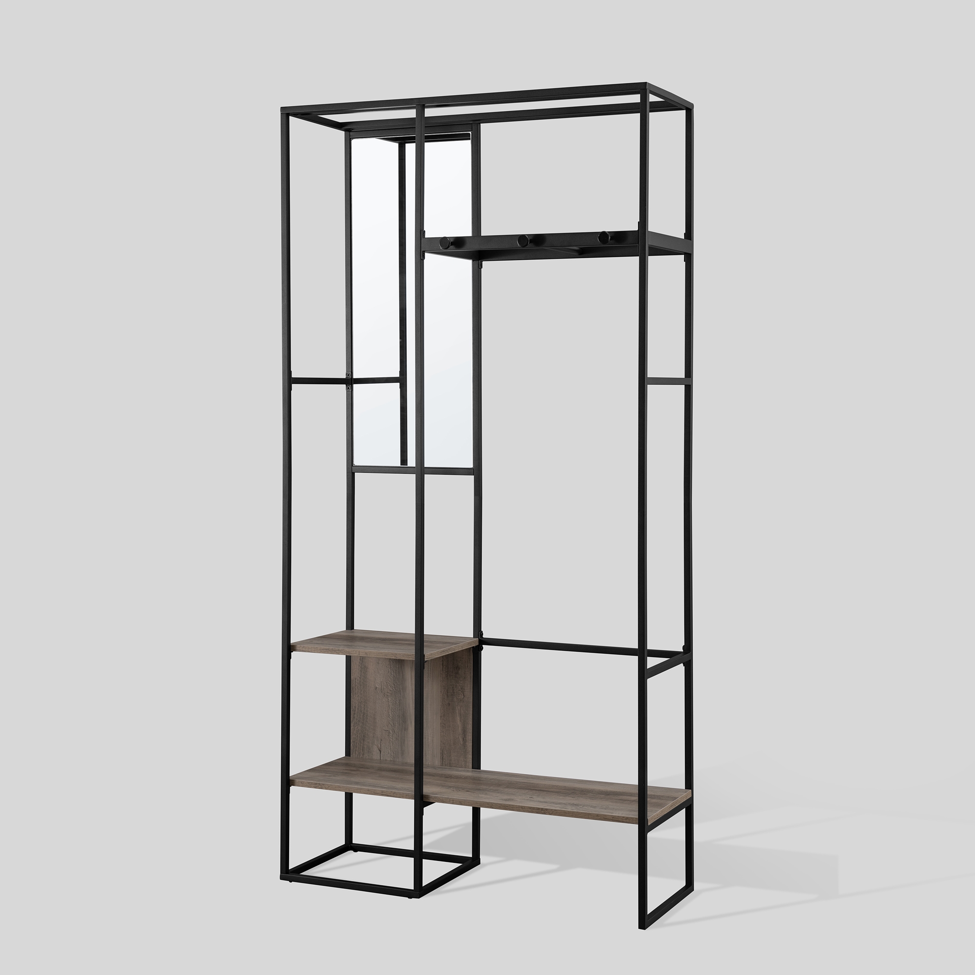 70" Modern Hall Tree with Mirror - Grey Wash - Image 2