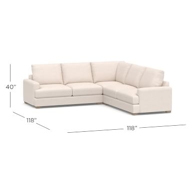 Canyon Square Arm Upholstered 3-Piece L-Shaped Corner SCT, Down Blend Wrapped Cushions, Performance Heathered Basketweave Alabaster White - Image 4