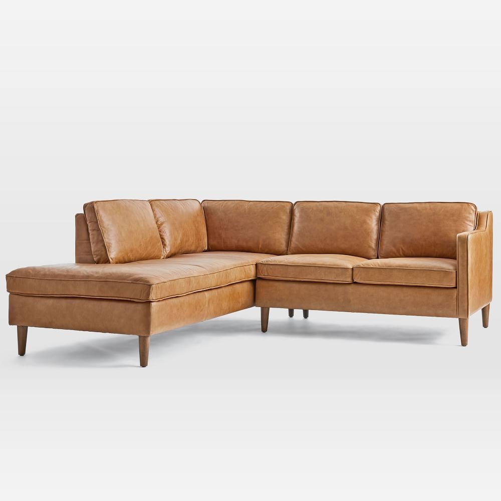 Hamilton 88" Left 2-Piece Bumper Chaise Sectional, Charme Leather, Burnt Sienna, Almond - Image 0