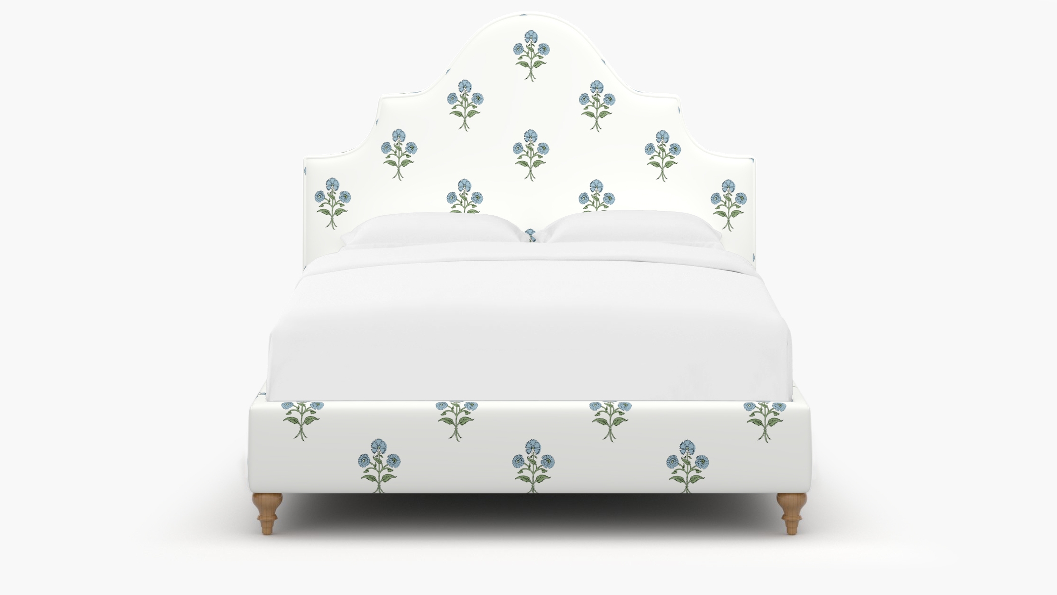 Statement Bed, Blue Delphine, Natural Traditional Turned Leg, Queen - Image 1