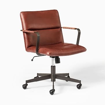 Copper Mid-Century Leather Office Chair, Leather, Aegean, Antique Brass - Image 2