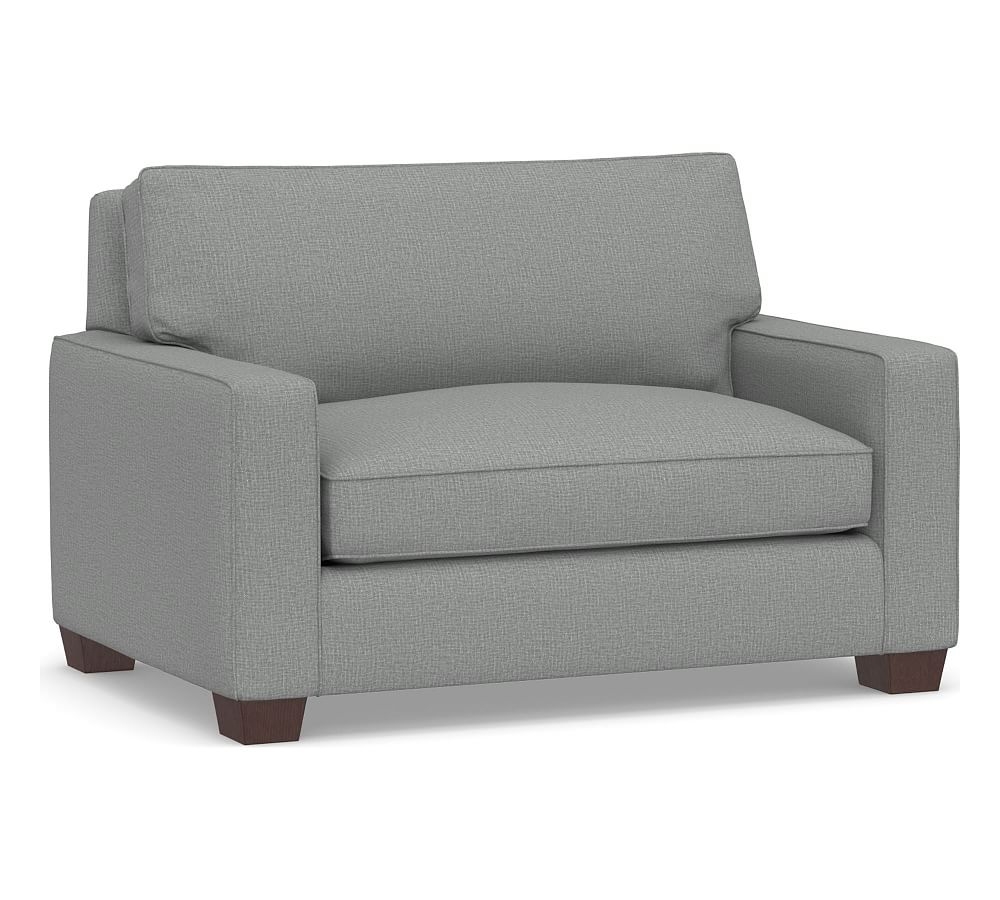 PB Comfort Square Arm Slipcovered Twin Sleeper Sofa, Box Edge, Memory Foam Cushions, Performance Brushed Basketweave Chambray - Image 0