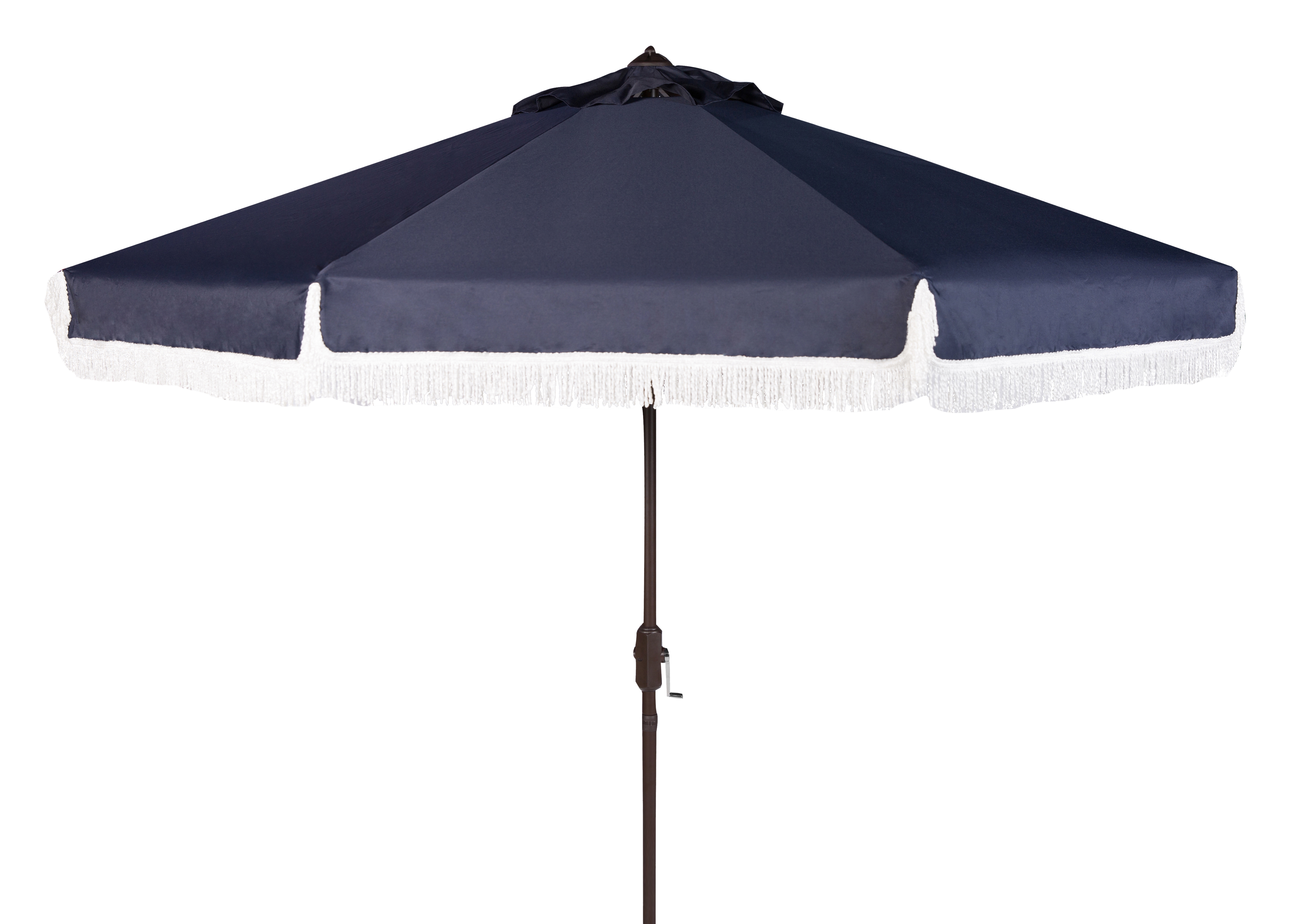 Milan Fringe 9Ft Crank Outdoor Push Button Tilt Umbrella - Navy/White - Arlo Home - Image 0