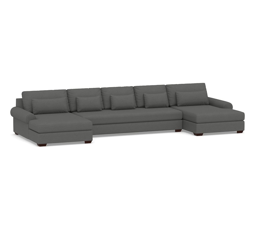 Big Sur Roll Arm Upholstered Deep Seat U-Double Chaise Grand Sofa SCT with Bench Cushion, Down Blend Wrapped Cushions, Park Weave Charcoal - Image 0