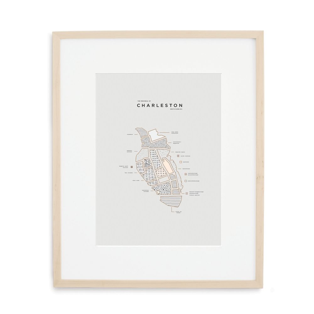 Charleston Letterpressed Map Print, Natural Frame, 16"x20" - Image 0