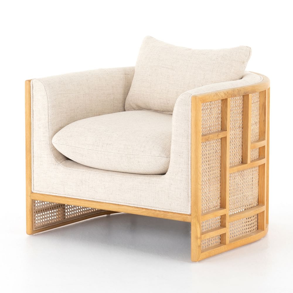 Upholstered Grid Back Chair, Natural - Image 0