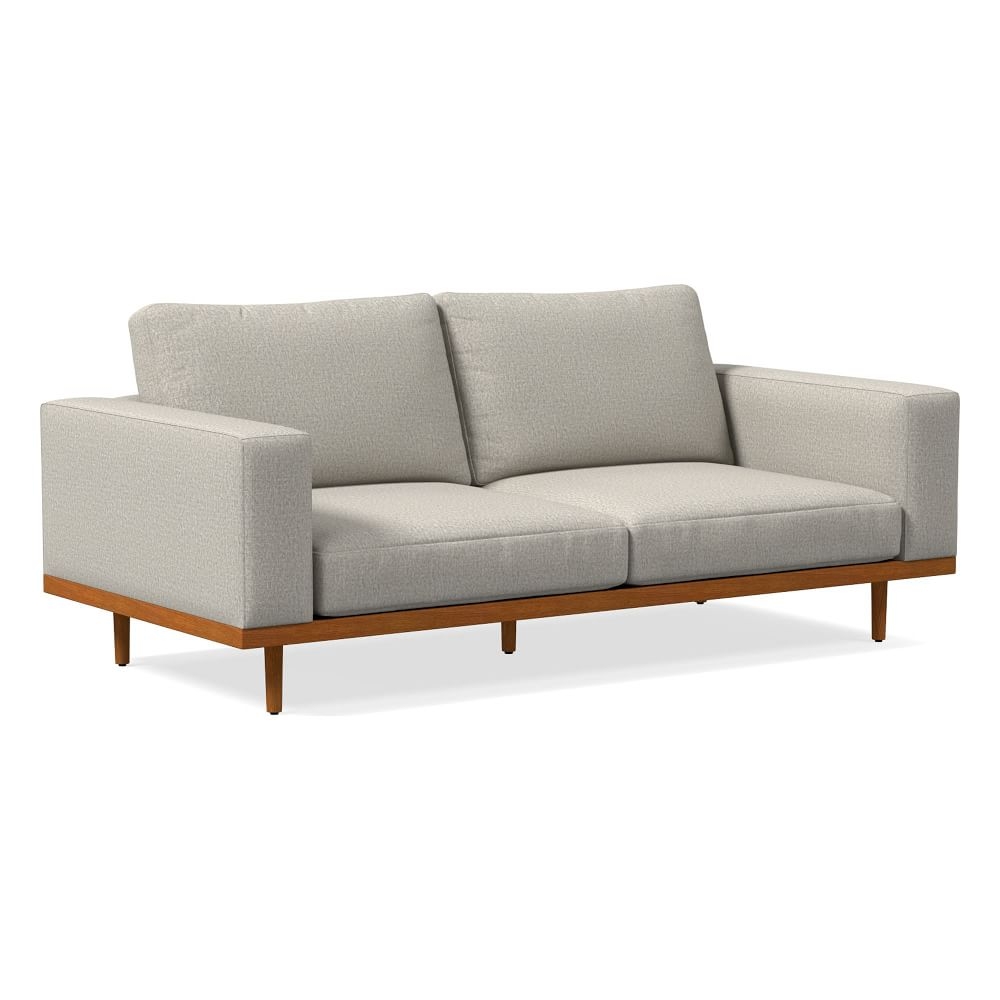 Newport 84" Box Cushion Sofa, Twill, Dove, Pecan - Image 0