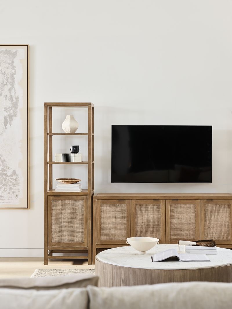 Blake 68" Light Brown Teak and Rattan Storage Media Console - Image 3