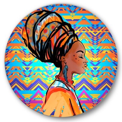 African American Woman With Turban IV - Modern Metal Circle Wall Art - Image 0