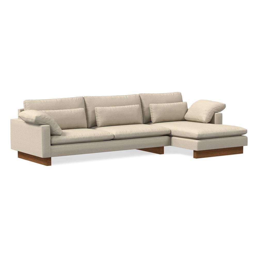 Harmony 128" Right Multi Seat 2-Piece Chaise Sectional, Standard Depth, Chenille Tweed, Dove, Dark Walnut - Image 0