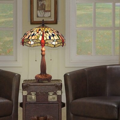 Table Lamp  Wide Antique Stained Glass Dragonfly Art Style Desk Lamp For Bedrooms Living Room - Image 0