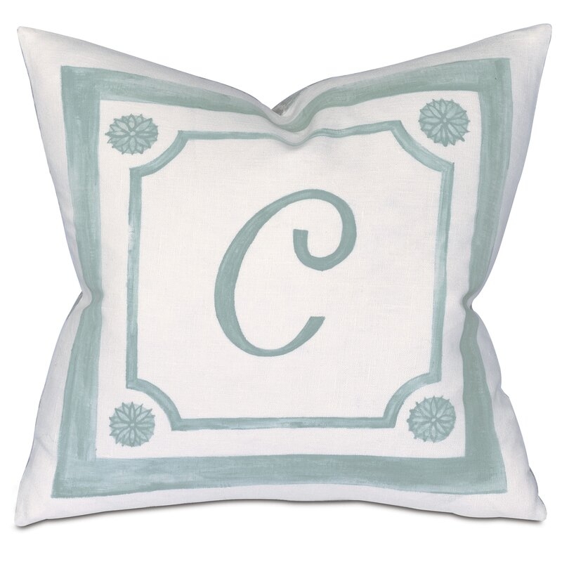 Eastern Accents Monogram Moss Stockholm Hand-Painted Monogram Linen Pillow Cover & Insert - Image 0