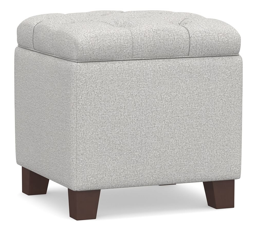 Lorraine Upholstered Tufted Cube, Park Weave Ash - Image 0