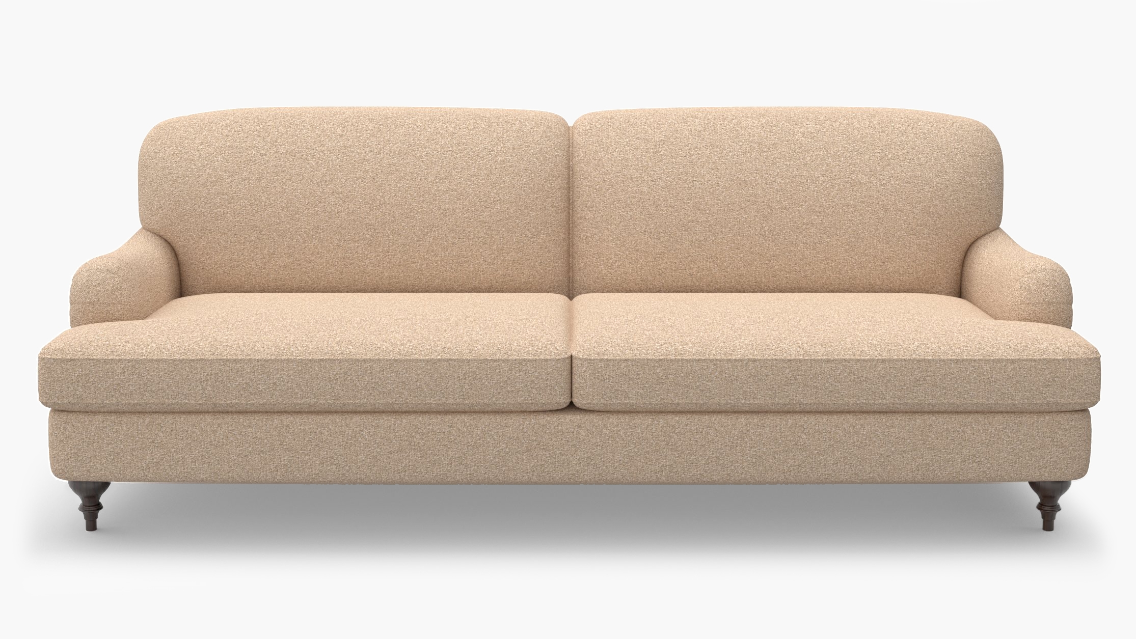 English Roll Arm Sofa, Buff Boucle, Espresso Turned Wood Leg - Image 0
