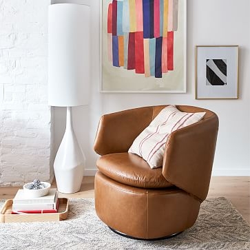 Crescent Swivel Chair, Poly, Vegan Leather, Molasses - Image 1