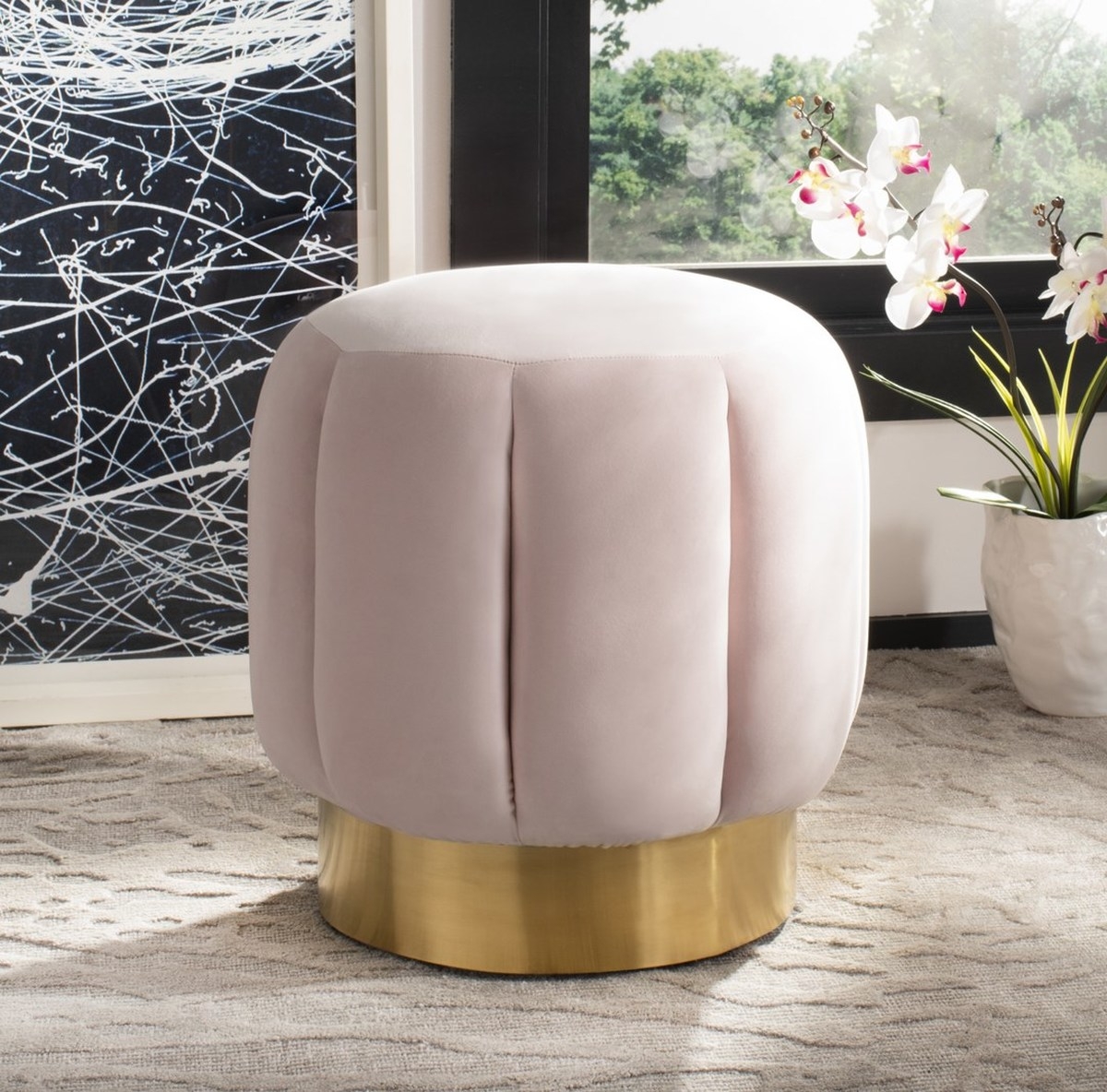 Maxine Channel Tufted Otttoman - Pink - Safavieh - Image 1