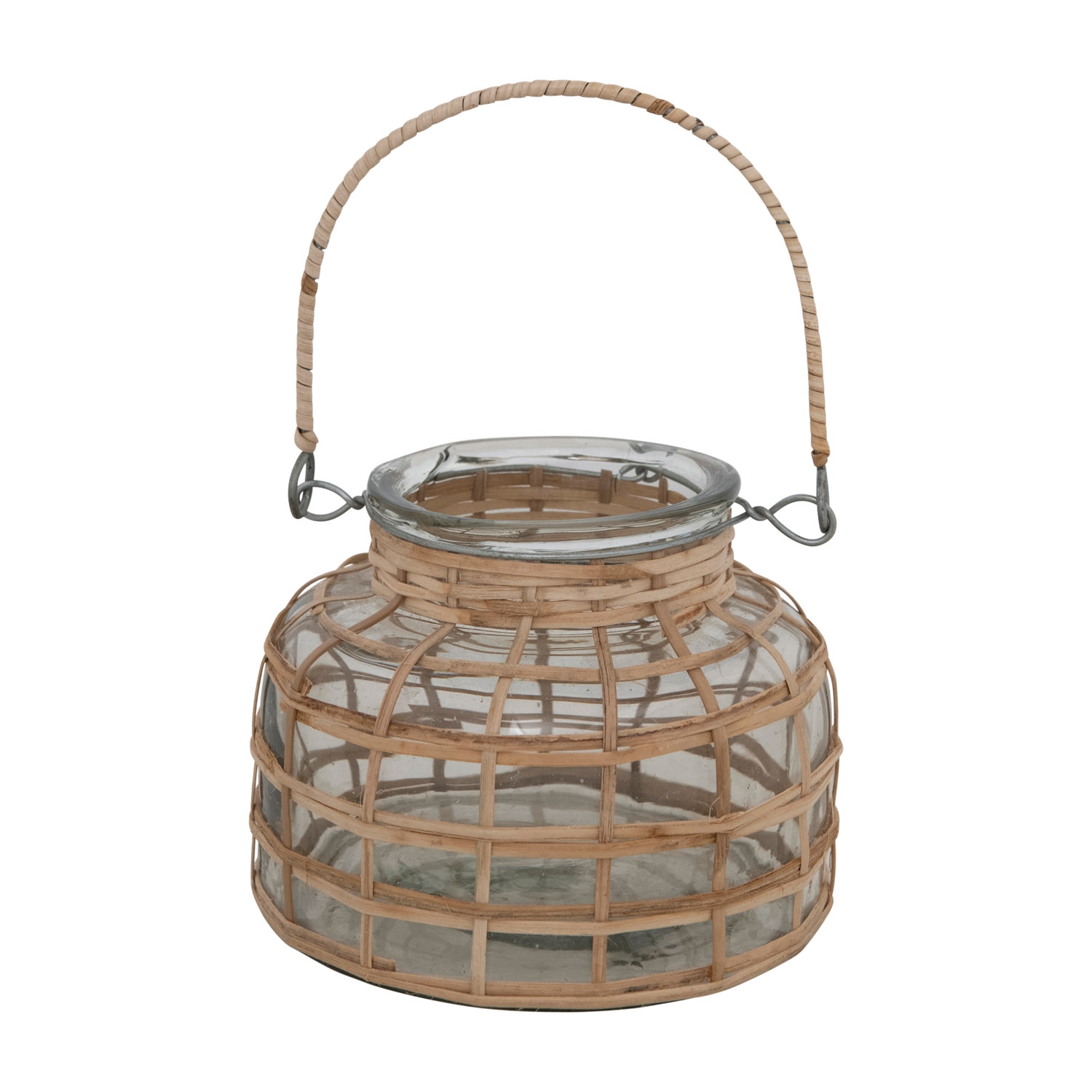 Glass Rattan Wrapped Vase/Tealight Holder with Handle - Image 0