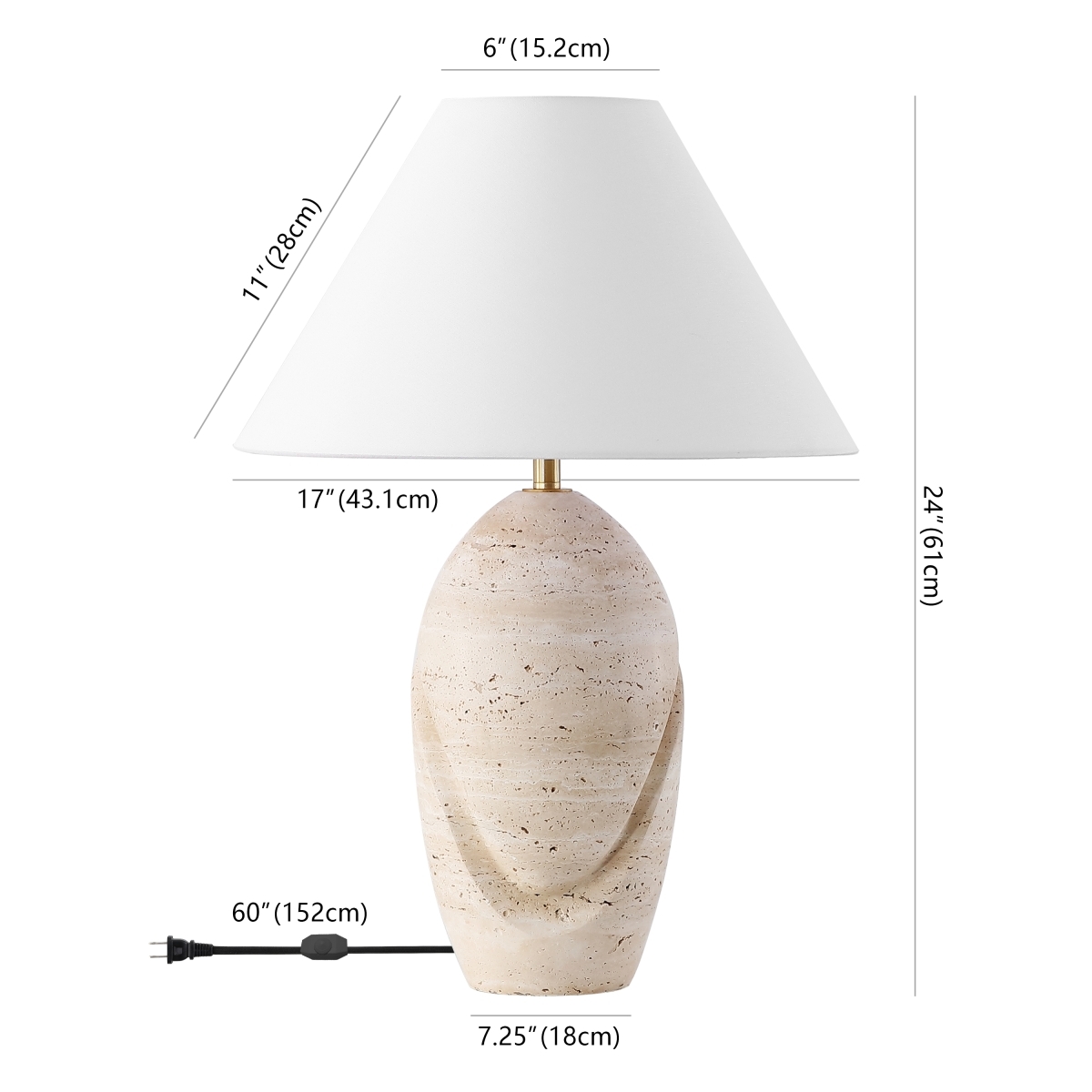 Safavieh Couture Janette Travertine Table Lamp - Travertine/White - Image 5