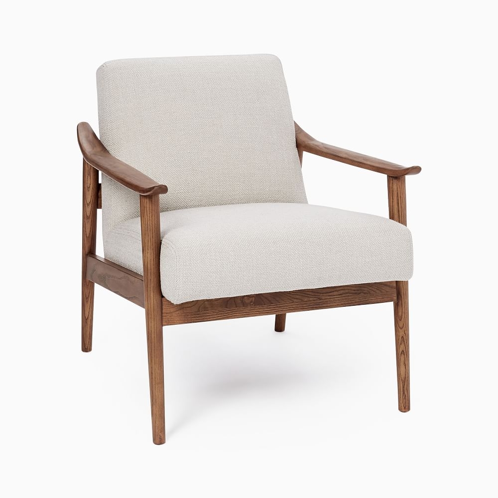 Set Of 2: Mid Century Show Wood Chair Poly Dove Basket Slub Pecan - Image 0