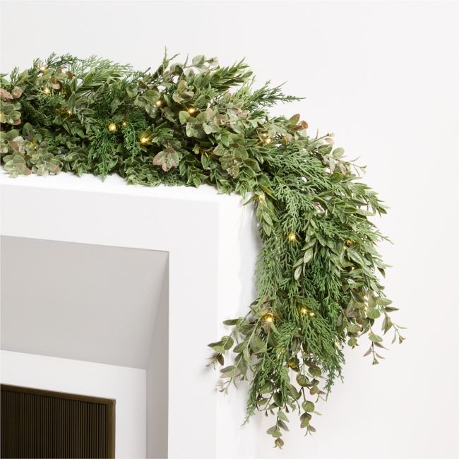 Faux Pre-Lit Cedar & Boxwood Garland 6' - Image 0