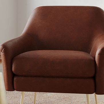 Phoebe Mid-Century Chair, Poly, Vegan Leather, Snow, Brass - Image 1